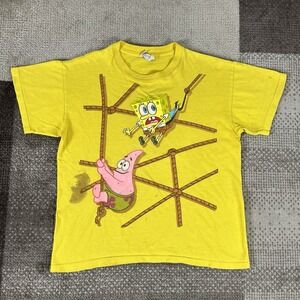Vintage Y2K SpongeBob Patrick T‎ Shirt Hook Rope Graphic Mens XS Yellow